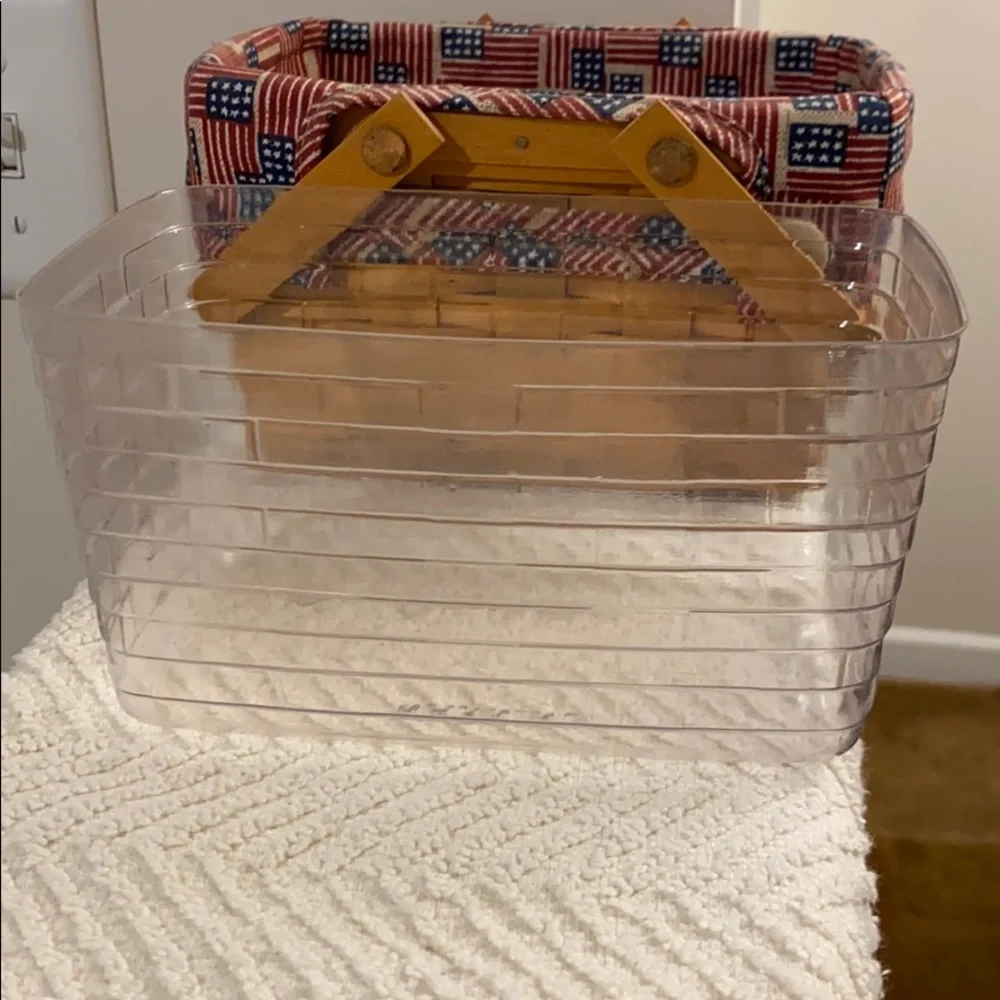 Vintage Longaberger Basket Family Signatures Red Blue Fabric Liner Protector